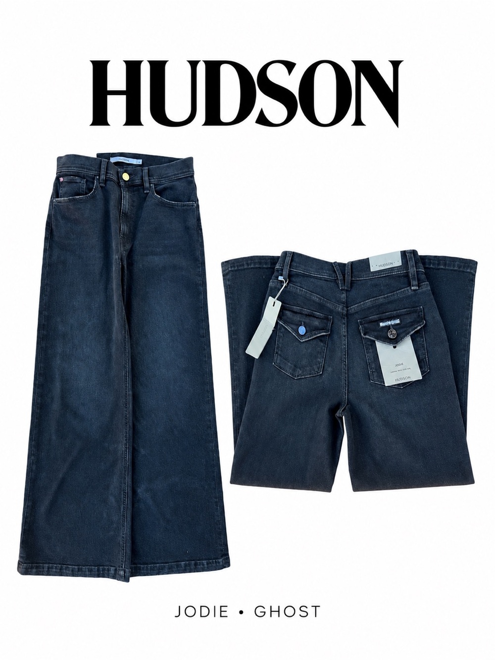 HUDSON Jodie Ghost Wide Leg Flap Pocket Jeans NWT 25 Fits Like 27